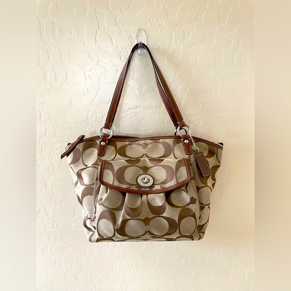 Vintage Coach Monogram Tote in Brown Beige w Shoulder Strap Lightweight & Roomy - Picture 16 of 16